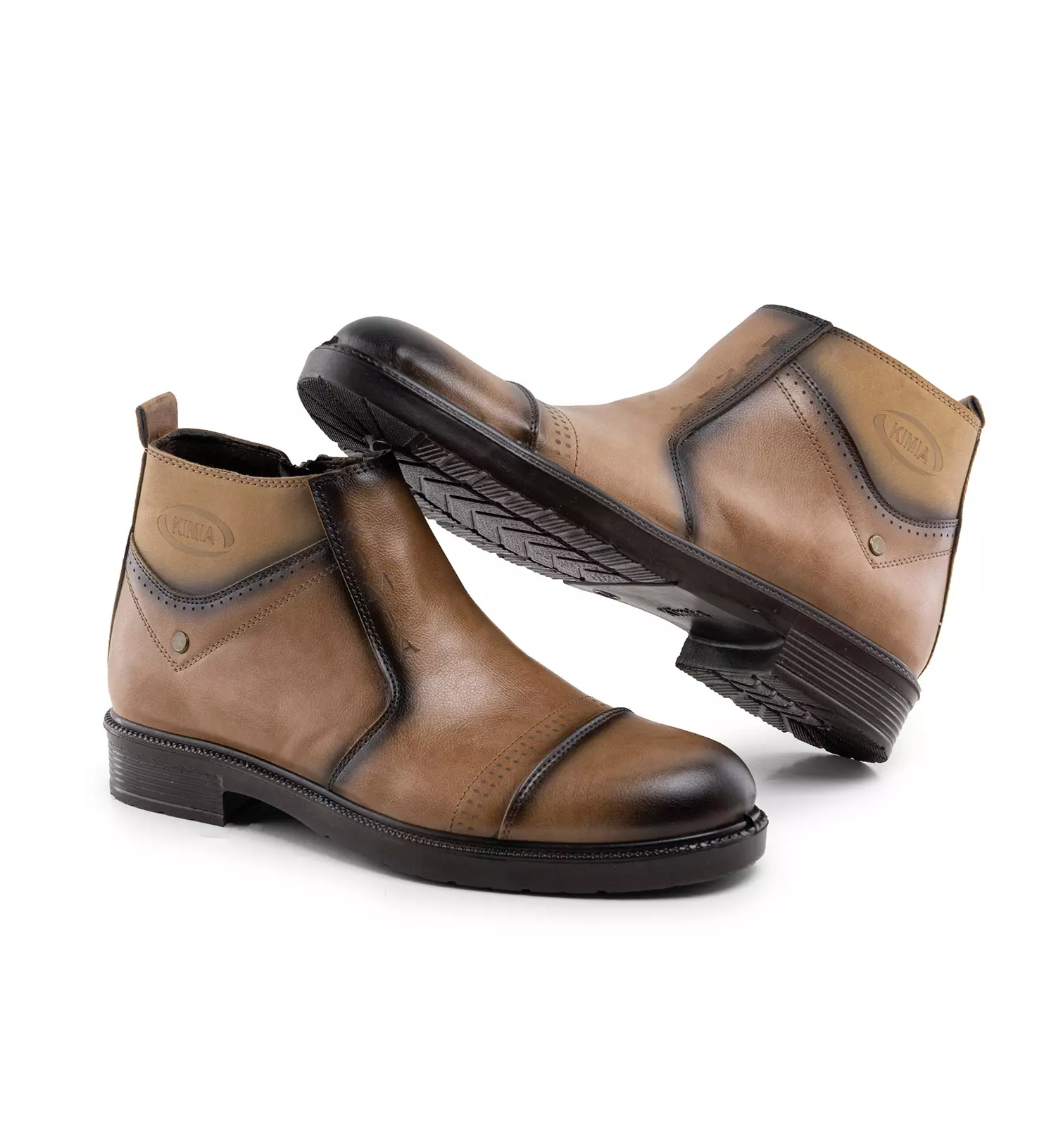 Formal men synthetic leather ankle boots chizitobekhar 0 نیم بوت چرم مصنوعی مردانه رسمی زیپ دار قهوه ای Kian | چیزیتو بخر