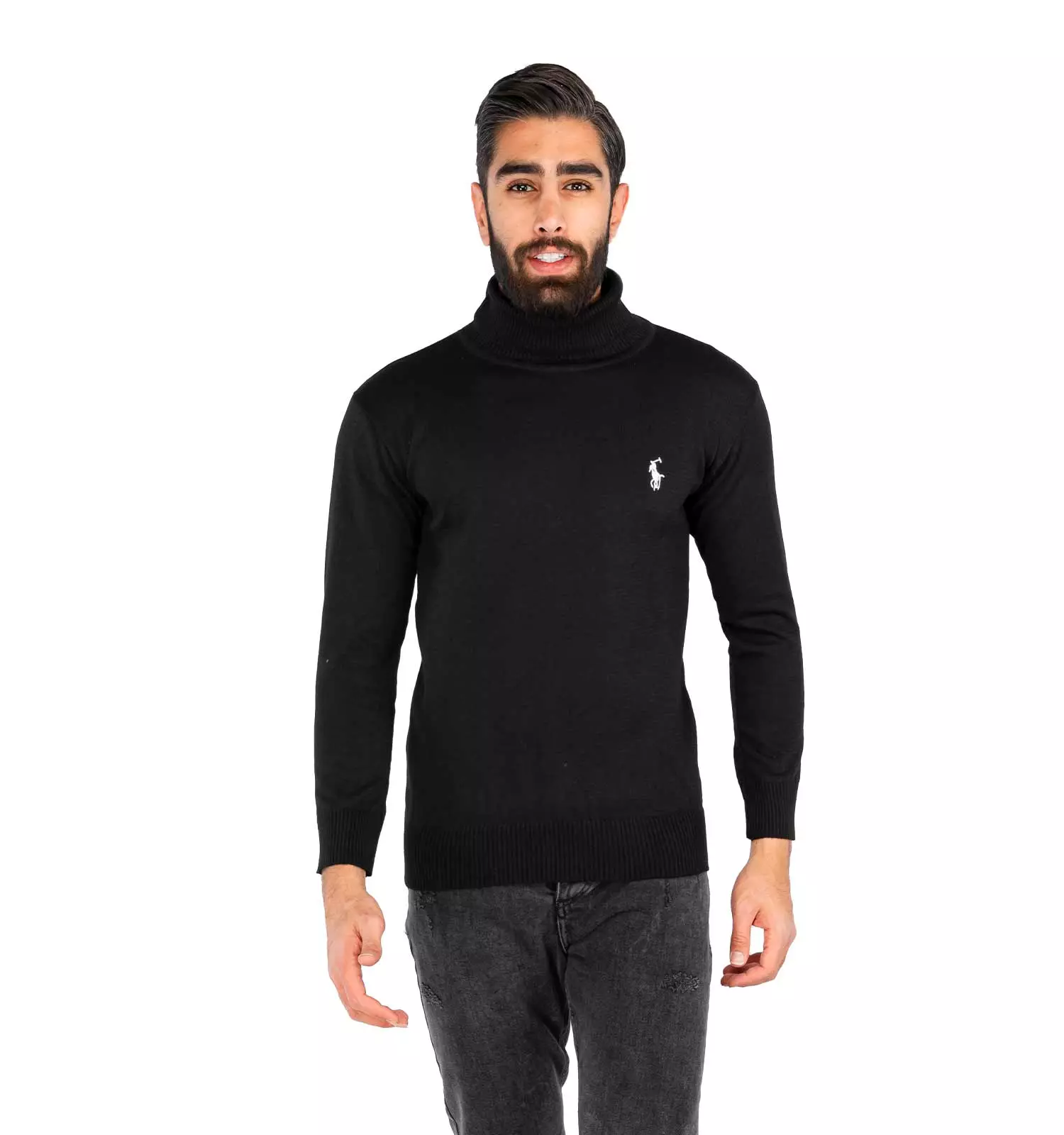 Men plain black free size polo shirt chizitobekhar 0 بافت مردانه یقه اسکی مشکی فری سایز ساده Polo | چیزیتو بخر